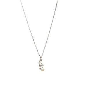 Stainless Steel White Gold Overlay Pearly Crescent Moon Necklace 18"-20" NWT‎